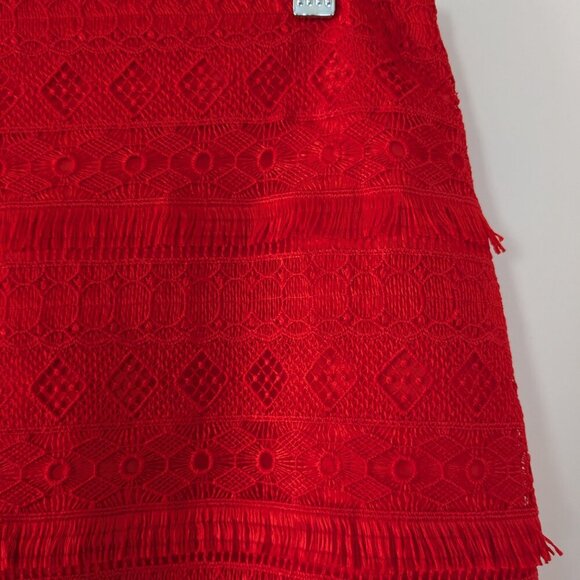 J. Crew Mini Skirt Size 6 Red Fringe Tiered Lace Exposed Zip Crochet Overlay NWT - Picture 10 of 15